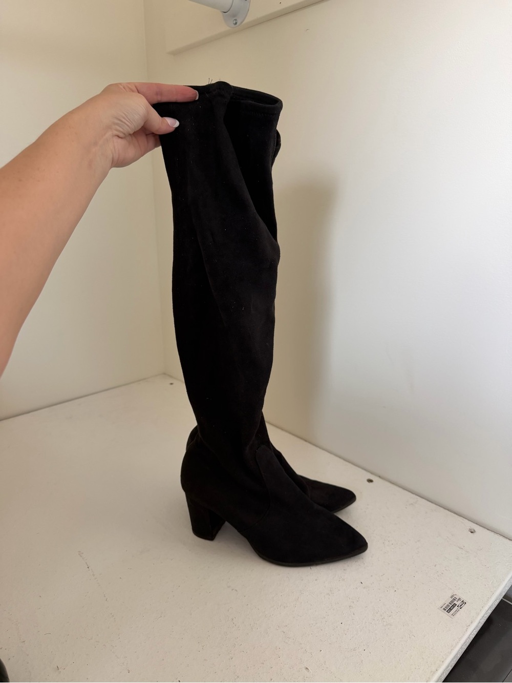 Black Knee-High Suede Boots - Women's Stylish Over-the-Knee Heel